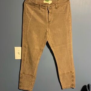 By Anthropologie TAN brown BUTTON LEG Pants size 29 Cotton Spandex zip up women